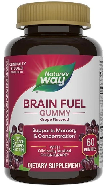 Nature's Way Brain Fuel 기억력 및 집중력 지원* 뇌 기능 지원 보충제* 임상적으로 연구된 Cognigrape 포도 맛 젤리 60개, 1개 - 쿠팡