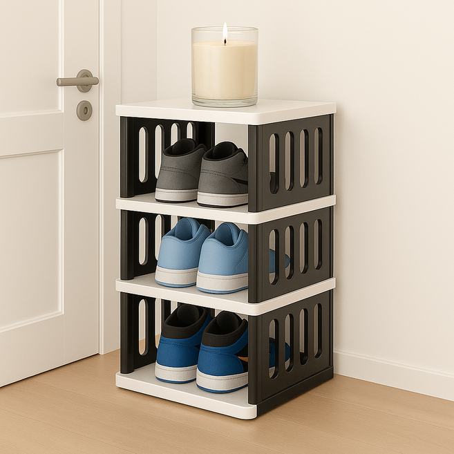 하스몰 튼튼한 차곡차곡 블럭 신발정리대 신발장, 4단, 화이트블랙, 1개