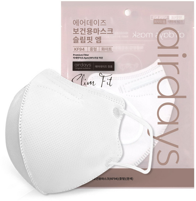 에어데이즈 슬림핏 KF94 마스크 중형 새부리형 보건용 마스크, 화이트, 5개, 10매