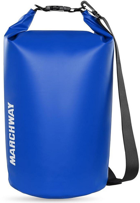 미국출고 평점4.5+ 236763 MARCHWAY 물에 뜨는 방수 드라이백 5L/10L/20L/30L/40L 카약/레프팅/서핑/수영/캠핑/하이킹/해변/스키/스노우보드/산악, 5L, 다크 블루
