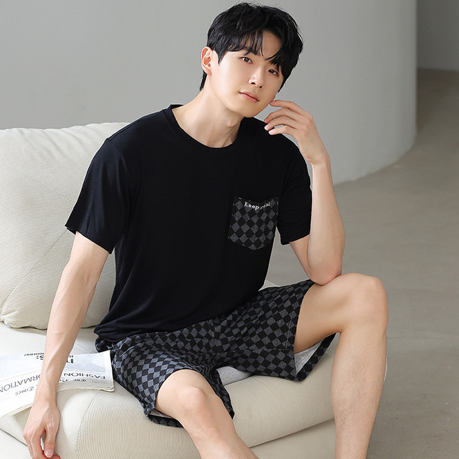 FvaBzon 남성 여름 모달 반팔 반바지 홈웨어 잠옷 세트 빅사이즈
