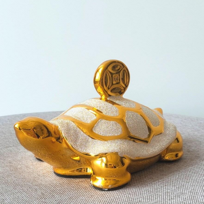 행운 황금거북이 금화장식 선물포장 재물운 골드 액막이 개업, 행운 코인 황금거북이+ 고급 공예케이스