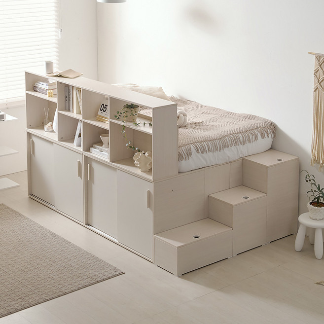 힘찬리빙 젠트 슈퍼 싱글 침대 프레임 책장 수납장 SS 1200 1500 책상 세트, 젠트 책장 수납 침대 프레임 SS(워시화이트)