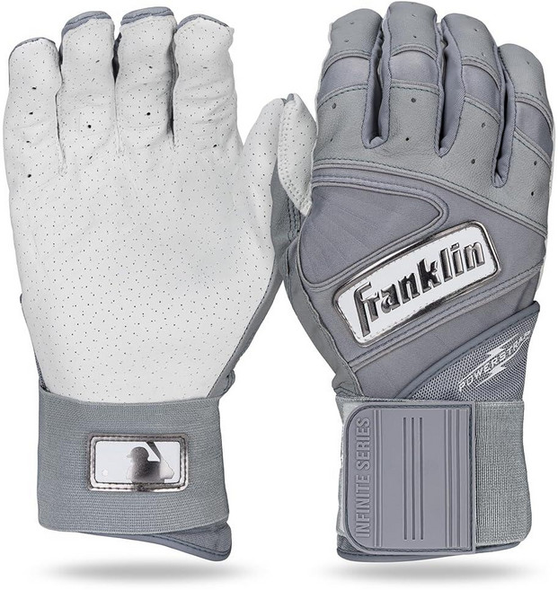 Franklin Sports MLB 배팅 장갑 - 인피니트 파워스트랩 야구 + 소프트볼 배팅 장갑 - 내구성 있는 풀 랩 케이지 연습 장비 - 롱 커프 손목 + 튼튼한 가죽 -, 그레이 Hi-Lite