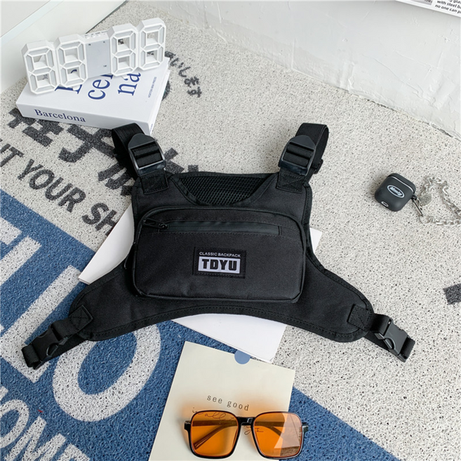 코코링하우스 체스트백 러닝 가방 오토바이 익사이팅 스포츠 조끼, 블랙, 1개