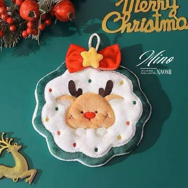 聖誕造型可掛式擦手巾四款可選，柔軟吸水，可愛造型，節慶裝飾，居家必備, 1個, A44 - C. 麋鹿, 麋鹿