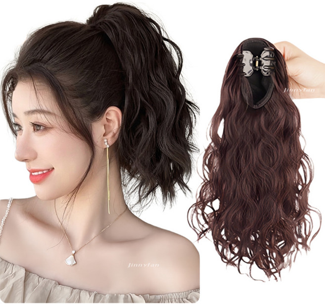 지니판 머릿결 좋은 집게형 포니테일 가발 부담없는 어깨선길이 (똥머리 가능), 1개, 다크브라운