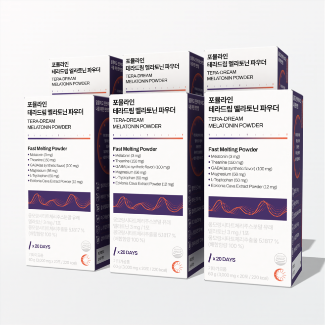 포뮬라인 테라드림 식물성 멜라토닌 파우더 타트체리 테아닌 L 트립토판, 6박스, 20회분
