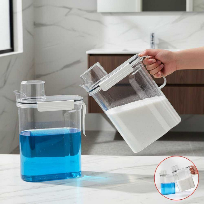 3L 세제디스펜서 소분통 리필용기 세탁실 정리 세제통 보관함, 1개, 투명