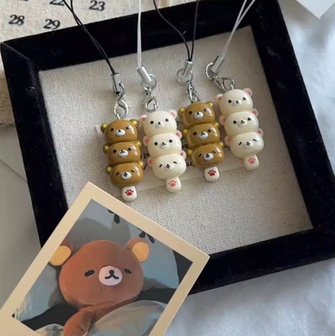 리락쿠마 코리락쿠마 미니 당고 인형 키링 캐릭터 키홀더 귀여운 키링, 1개, 브라운