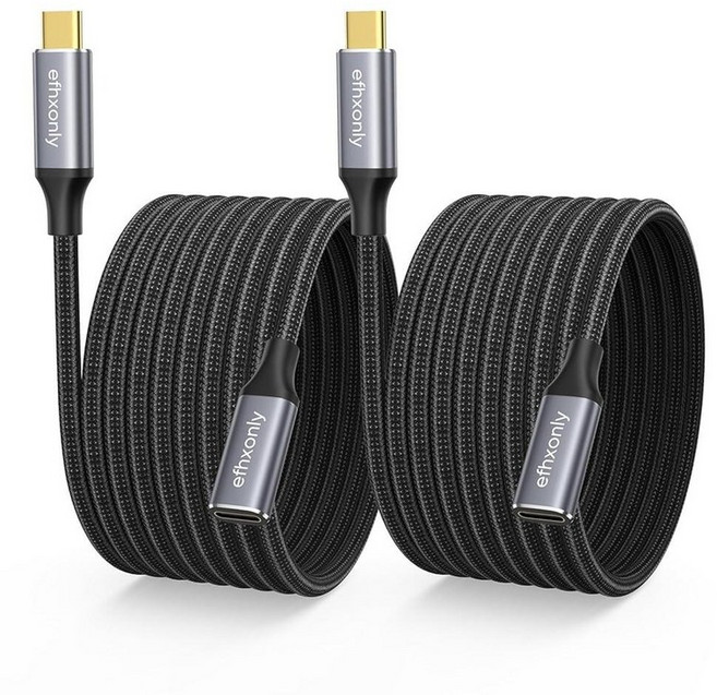 Efhxonly USB C 연장 케이블 4.6m(15피트) USBC 익스텐더 타입 C 수-암 연장 코드 아이폰 16/15 맥북 에어/프로 아이패드 프로 USB C 허브, 6.6ft, 2