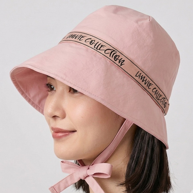 여성용 골프모자 턱끈 벙거지 레터링 버킷햇, 1개, 핑크