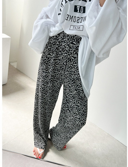빅사이즈~ 레오파드 호피 플리츠 와이드 밴딩 팬츠 3color