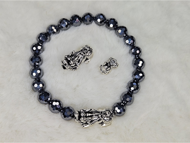 (8mm) 테라헤르츠 컷팅 원석 팔찌 핸드메이드 쿨터치 비휴(재물운) s925실버 참 옵션, 1개