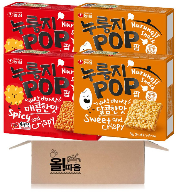 농심 누룽지팝 2종 2개씩 기획세트(달콤한맛 2입+매콤한맛 2입), 1세트, 568g