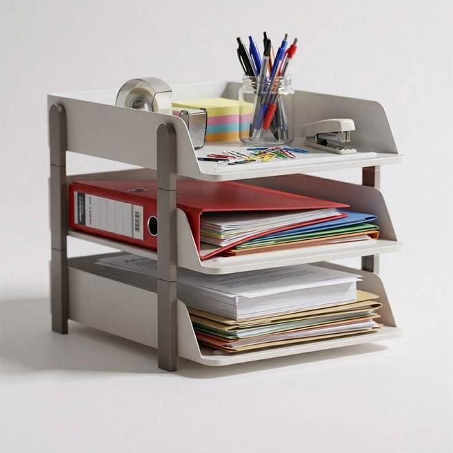 그린트리 A4 사무실 데스크 문서 서류 정리 트레이, 3단, 화이트