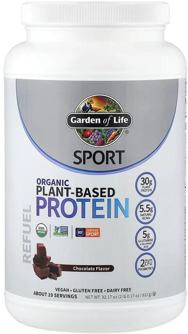 Garden of Life (가든 오브 라이프) Sport 유기농 식물성 단백질 에너지 보충 초콜릿 맛 840g(29.6oz), 840g, 1개 - 쿠팡