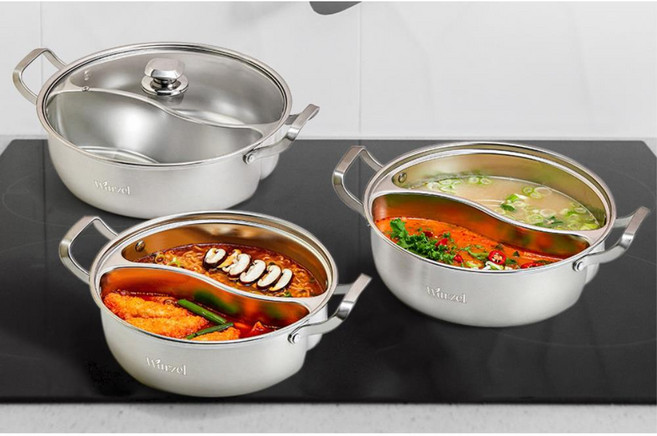 인덕션겸용 2가지 조리용 반반분리형 파티션냄비 계량냄비 전골 된장찌게 가정식 라면 양식, 1개