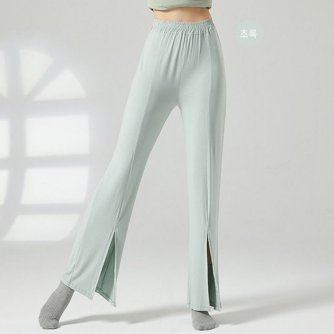 couyor 앞트임바지 부츠컷바지 나팔바지 모던 댄스복바지 트레이닝 바지 댄스 바지 고전 무용 댄스 바지 베기바지여성9부, 그린