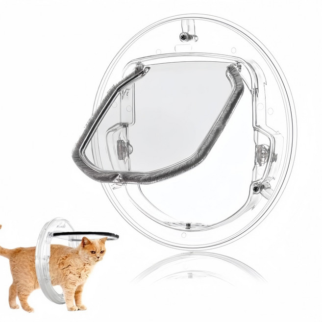 베란다 펫도어 왕복진출 투명 원형 유리문 창문 나무문 설치 안전문 방묘문 캣도어, 1세트, 30*30*3.5센티미터