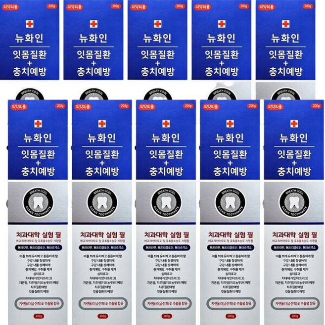 뉴화인치약 잇몸질환 충치예방 200gx10개 구취제거 카렌듈라꽃 추출물함유 고기능치약 치과대학실험, 10개, 200g