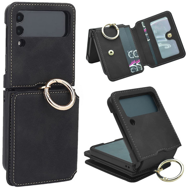 미블룸 갤럭시 z플립 카드수납 3장 핑거링 가죽 폰케이스