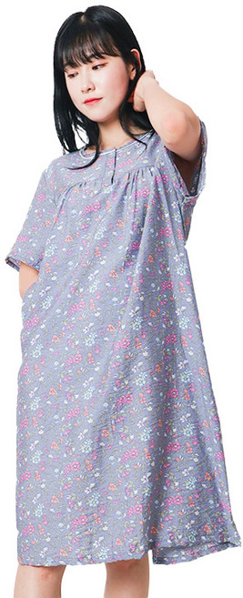폭스 풍경인견 플라워 반팔 원피스 잠옷 E6 여성용