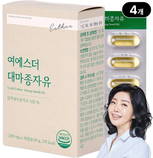 [본사직영] 여에스더 냉압착 대마종자유 헴프씨드 (한 캡슐에 1 000mg) 국민영양 프로젝트, 30정, 4개 - 쿠팡