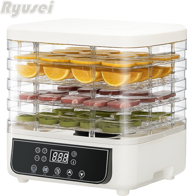 Ryusei 가정용 식품건조기 고추 야채 과일건조기 애견 간식 디지털 투명트레이+ 식품 집게 JHC130, 화이트