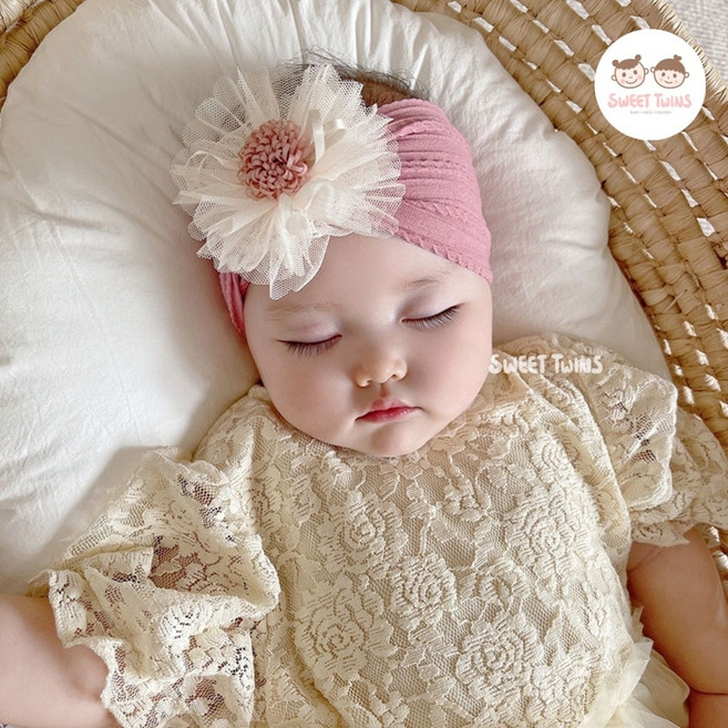 Sweet Twins 嬰兒花朵髮帶 超彈力提花新生兒髮飾 女寶寶頭飾