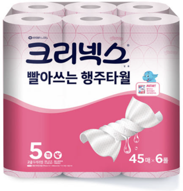 스카트 크리넥스 핑크 위생 행주 빨아쓰는 행주타월 키친타올 45매 x 6롤 코스트코, 1세트