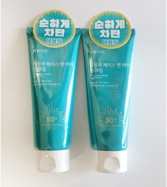 식물나라 저자극 페이스 앤 바디 선크림 150mL x 2개 + 1mL x 5개 대용량 순한 무기자차 트레이더스, 1개, 305ml