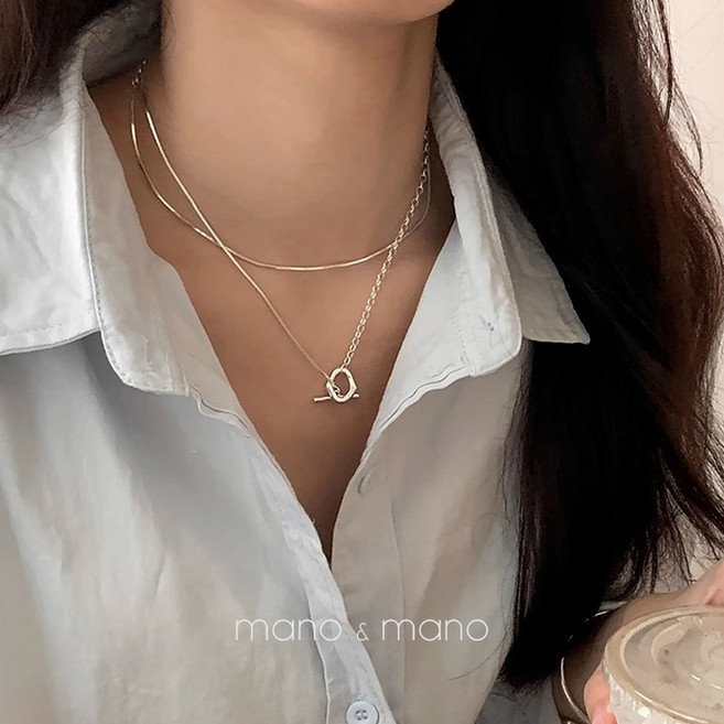 롱 레이어드 체인 토글바 목걸이 포인트 목걸이