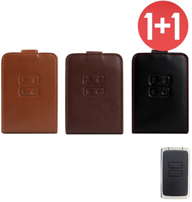 바이어블 1+1 르노 삼성 4버튼 A 타입 SM6 QM6 천연 소 가죽 스마트 키케이스, 블랙,브라운