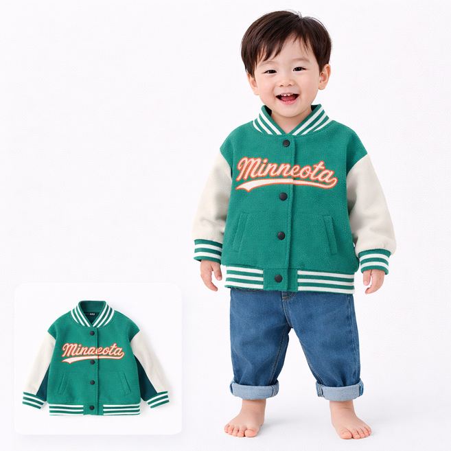 유아 남아 야구점퍼 키즈 바시티 점퍼 아동 후드 스타디움 자켓 봄 가을 아우터