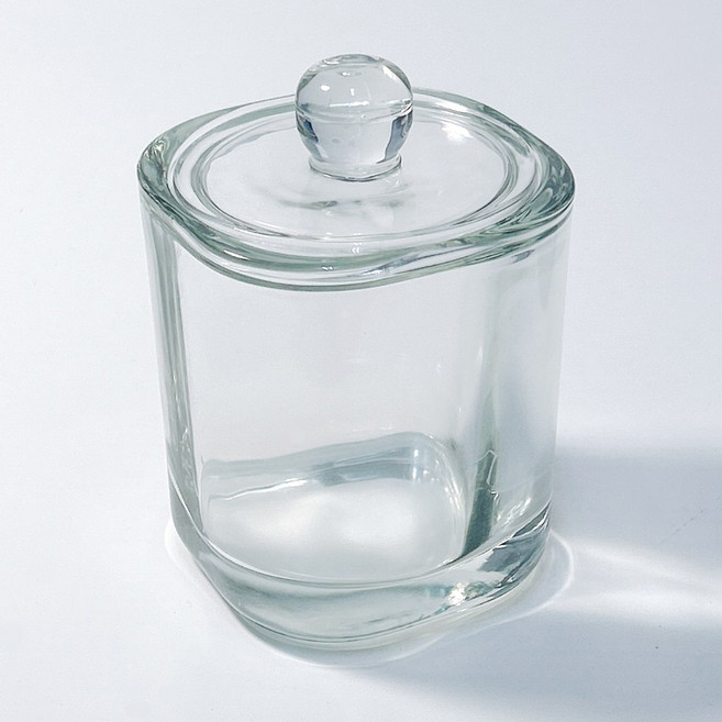 VITO zakka 200ml方圓玻璃含蓋蠟燭杯，居家裝飾蠟燭香薰杯，防塵美觀, 透明200ml(滿口250ml)