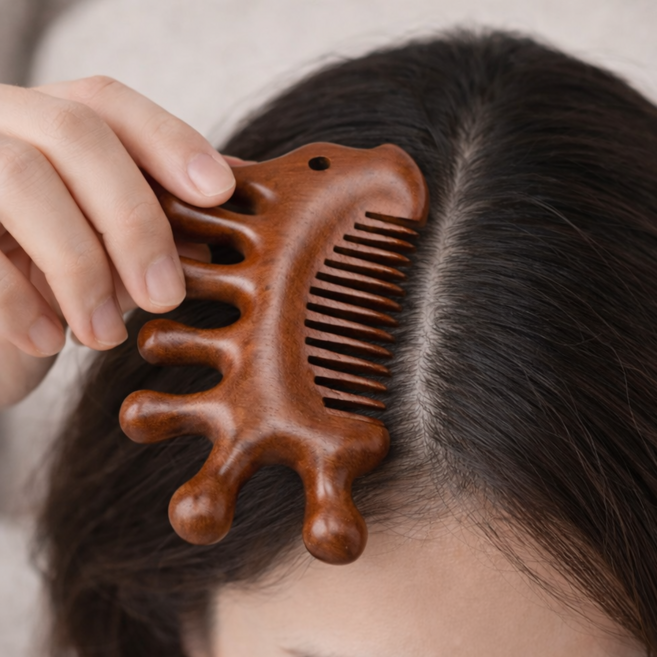 리비아 림프순환 괄사 마사지 빗, 우드브라운, 1개