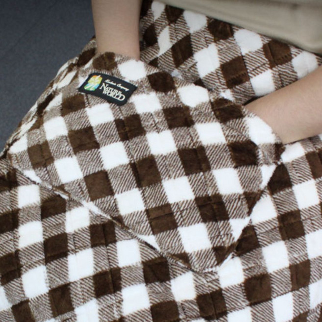 국산 열선 부품 부드러운 극세사 무선 휴대용 전기 무릎 담요, 상세페이지 참조, 유로체크브라운