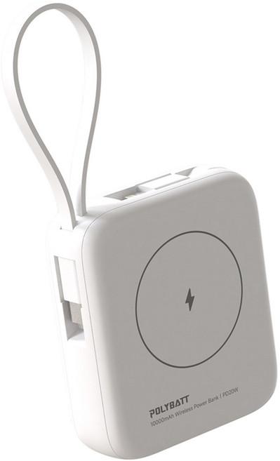 POLYBATT 磁吸無線行動電源 10000mAh PD快充, 霧光白, 20W 多功能行動電源 (T10)