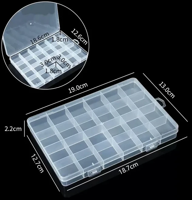 24칸 플라스틱 정리함 보관함 보석함 조절 가능한 칸막이 포함 비즈 예술 DIY 공예품 보관용, 01 24 Grids