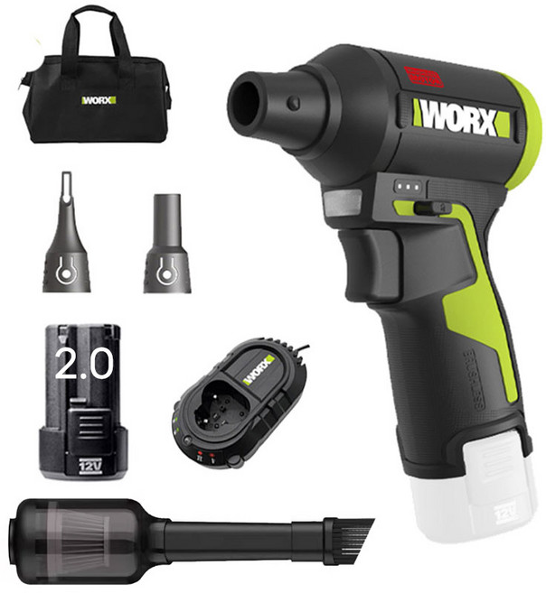 웍스 WU094 2.0싱글+청소기세트 미니 송풍기 12V 에어건 제트팬 더스트건 세차용 소형 너구리해외쇼핑, 1개