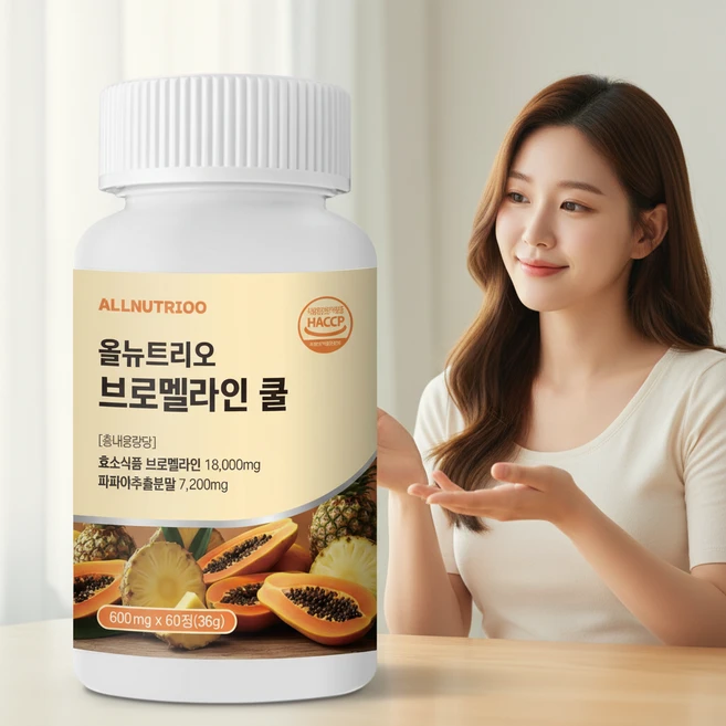 소화효소 브로멜라인 파인애플효소 다이어트 고함량 소화 영양제 60정, 1개 - 쿠팡