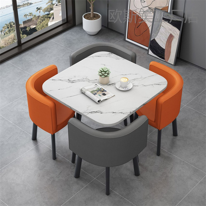 대기실 테이블세트 의자 쇼파 티테이블 원형 4인용, 네모난 흰색의 그레이 오렌지색 가죽