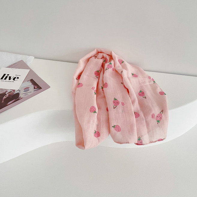 미즈코스 딸기 롱 스카프 면 캐주얼 코튼 키즈 어린이 사계절 머플러