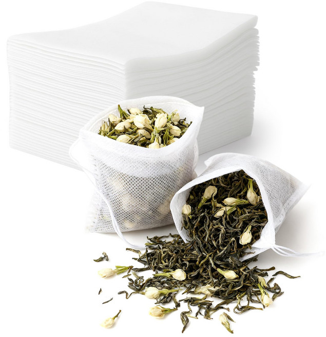 탐비 100팩 일회용 차 필터 백 빈 모슬린 드로스트링 밀봉 TamBee 100 Pack Disposable Tea Filter Bags Empty Muslin Drawstring, White, 5*7, 1개