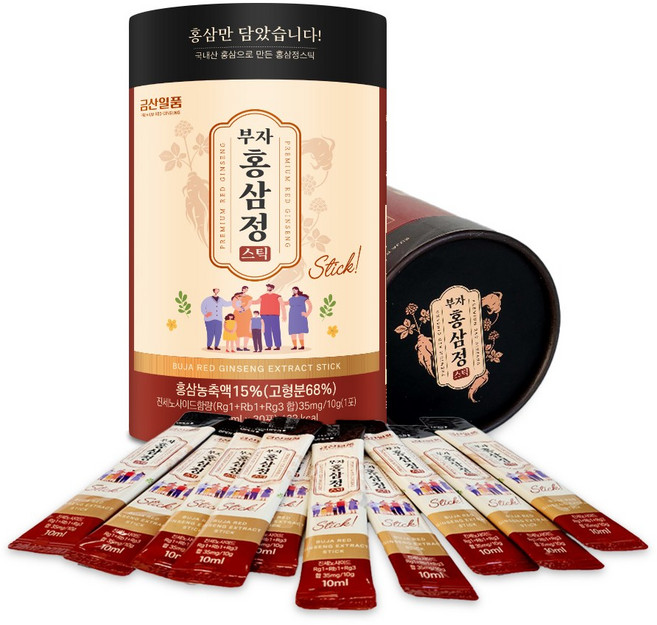 부자홍삼정스틱 10ml 30포 홍삼진액 1일 1포 진세노사이드 35mg 부자인삼, 1개, 10g