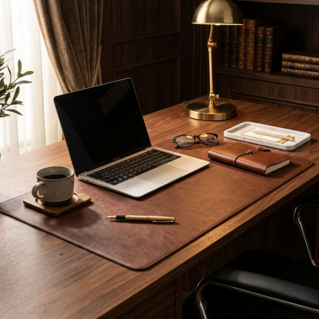 세지아 고급 소가죽 데스크 매트, 브라운