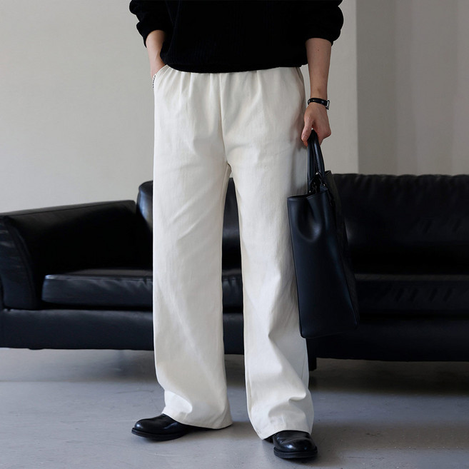 베이직바이블 바이오워싱 프리미엄 코튼 탄탄 밴딩 와이드 팬츠(4color)