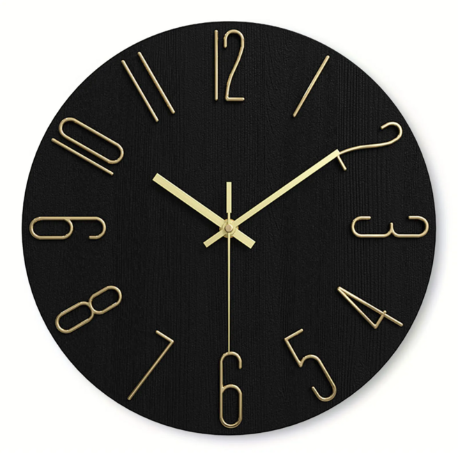 AEGEN 인테리어 무소음 원형 거실 벽시계, 블랙