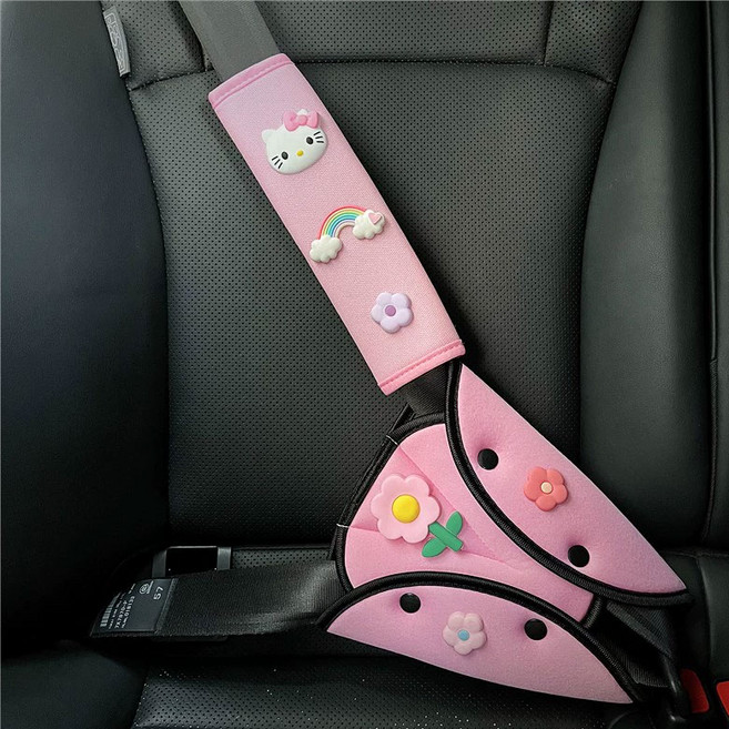 GON 자동차 목쓸림 방지 쿠션 안전벨트 커버, 1개, 분홍 고양이